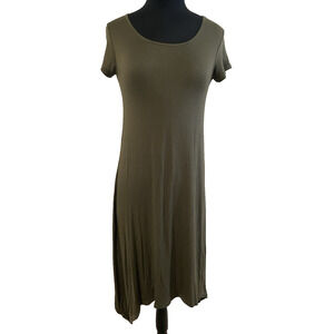 Spirit & Soul Asymmetrical Knit Midi Dress Plus Size Stretch Green T-Shirt Dress
